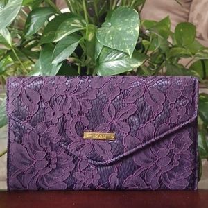 NWOT IMAN Deep Purple Floral Clutch